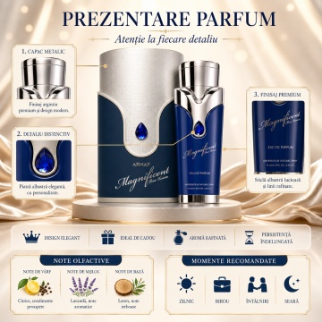 Parfum Arăbesc Armaf Magnificent Blue Pour Homme 100 ml, Apă de Parfum Bărbat, Aromă Acvatică Proaspătă, Masculină și Elegantă, Inspirată de Pure XS - Img 3