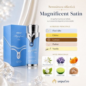 Parfum Arăbesc Armaf Magnificent Satin Pour Homme 100 ml, Apă de Parfum Unisex Damă și Bărbat, Aromă Florală Citrică Lemnoasă Inspirată de My Way - Img 6