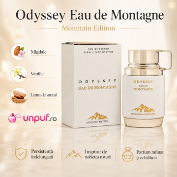 Parfum Arăbesc Armaf Odyssey Eau De Montagne 100 ml, Apă de Parfum Unisex Damă și Bărbat, Aromă Aromatic Orientală cu Acorduri Calde, Migdale, Vanilie, Santal, Mosc și Flori Albe - Img 10