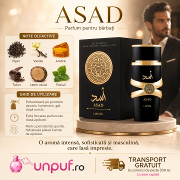 Parfum Arăbesc Asad Lattafa 100 ml, Apă de Parfum Bărbat, Aromă Lemnos Aromatică cu Ananas, Piper Negru, Tutun, Cafea, Iris, Paciuli, Vanilie, Ambră, Labdanum, Lemn și Rășină Benzoică - Img 9