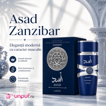 Parfum Arăbesc Asad Zanzibar Lattafa 100 ml, Apă de Parfum Bărbați, Inspirat Le Beau Jean Paul Gaultier, Aromă Floral Gurmandă cu Lavandă, Piper Negru, Iris, Nucă de Cocos, Sare, Tămâie și Vanilie - Img 3