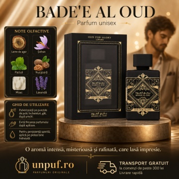 Parfum Arăbesc Bade’e Al Oud For Glory Lattafa 100 ml, Apă de Parfum Unisex, Aromă Oriental Lemnoasă cu Lavandă, Nucșoară, Șofran, Lemn de Agar Oud, Paciuli și Mosc - Img 9