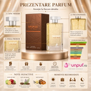 Parfum Arăbesc Bronze For Men Maison Alhambra 100 ml, Apă de Parfum Bărbați, Inspirat Orange For Men Hugo Boss, Aromă Lemnos Condimentată cu Măr Roșu, Coriandru, Piper, Tămâie, Note Lemnoase și Vanilie - Img 3