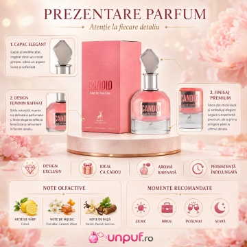 Parfum Arăbesc Candid Maison Alhambra 100 ml, Apă de Parfum Damă, Inspirat Scandal Jean Paul Gaultier, Aromă Chypre Florală Dulce cu Mandarină, Piersică, Portocală, Floare de Portocal, Gardenie, Iasomie, Miere, Caramel și Lemn Dulce - Img 3