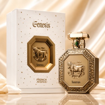 Parfum Arăbesc Genesis Taurus French Avenue 90 ml, Apă de Parfum Unisex, Damă și Bărbat, Aromă Aromatic Orientală Florală și Moscată cu Citrice, Acorduri Verzi, Note Proaspăt Condimentate, Flori Albe, Lavandă, Note Pudrate, Lemn de Cedru, Ambră, Mosc și A