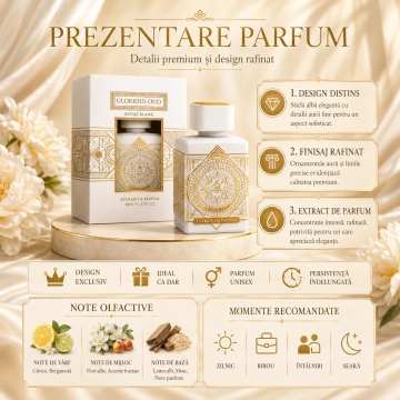 Parfum Arăbesc Glorious Oud Royal Blanc French Avenue 80 ml, Extract de Parfum Unisex, Damă și Bărbat, Inspirat Musk Therapy, Aromă Oriental Lemnoasă cu White Oud, Bergamotă, Condimente, Șofran, Trandafir, Lemn Cald, Note Rășinoase, Oud, Patchouli, Ambră - Img 3