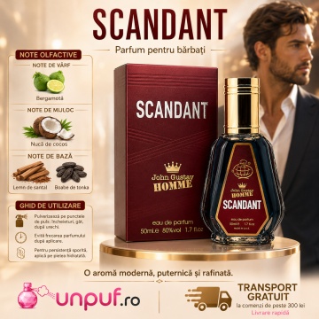 Parfum Arăbesc John Gustav Homme Scandant Le Parfum Fragrance World 50 ml, Apă de Parfum Bărbat, Aromă Oriental Lemnoasă Gourmand cu Mandarină, Piper, Salvie, Boabe de Tonka, Caramel, Lavandă, Ambră, Lemn Cald și Vetiver - Img 9