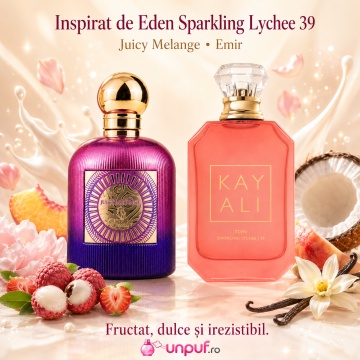 Parfum Arăbesc Juicy Melange Emir 100 ml, Apă de Parfum Damă, Aromă Fructat Dulce Proaspătă, Fructe Tropicale, Bergamotă, Piersică, Fructe Roșii, Flori Albe, Mosc și Vanilie, Inspirată de Eden Sparkling Lichee - Img 8