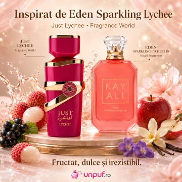Parfum Arăbesc Just Lychee Fragrance World 100 ml, Apă de Parfum Damă, Aromă Floral Fructată cu Lici, Ananas, Caramel, Coacăză Neagră, Ambră, Lăcrămioară, Trandafir, Mosc, Mușchi și Vanilie - Img 8