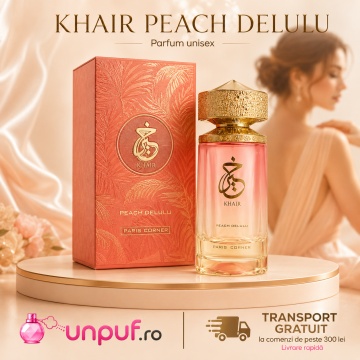 Parfum Arăbesc Khair Peach Delulu Paris Corner 100 ml, Apă de Parfum Unisex Damă și Bărbat, Aromă Fructat Gurmandă, Dulce, Luminoasă și Irezistibilă, cu Fructe Tropicale, Citrice, Piersică, Caramel, Flori Albe, Mosc și Vanilie, Inspirată de Peach's Reveng - Img 10