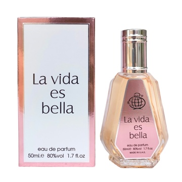 Parfum Arăbesc La Vida es Bella Fragrance World 50 ml, Apă de Parfum Damă, Aromă Floral Fructată Gourmand cu Coacăze Negre, Pară, Floare de Portocal, Iasomie, Iris, Patchouli, Boabe de Tonka, Pralină și Vanilie - Img 11
