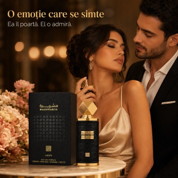 Parfum Arăbesc Lattafa Mashrabya 100 ml, Apă de Parfum Unisex, Aromă Caldă cu Shisha, Măr, Tutun, Curmale, Caramel și Fum de Oud - Img 5