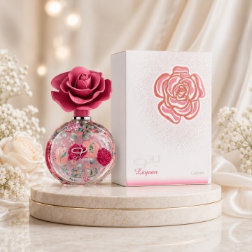 Parfum Arăbesc Lattafa Pride Layaan 75 ml, Apă de Parfum Damă, Aromă Florală Proaspătă cu Pară Verde, Mandarină, Lăcrămioare, Iasomie și Mosc