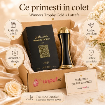Parfum Arăbesc Lattafa Pride Winners Trophy Gold EDP 100 ml Unisex, Inspirat Luxul Modern, Aromă Florală cu Piper Roz, Prună, Iasomie, Trandafir, Mosc, Paciuli și Vanilie - Img 4