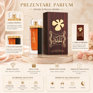 Parfum Arăbesc Lattafa Ser Al Khulood Brown EDP 100 ml Damă, Inspirat Mon Paris, Aromă Floral Aromată cu Căpșuni, Zahăr, Iasomie, Tuberoză, Ambră, Mosc și Vanilie - Img 3