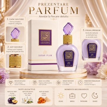 Parfum Arăbesc Lattafa Thameen Sugar Plum EDP 100 ml Unisex, Inspirat Delina, Aromă Mosc Fructată cu Prune, Iasomie, Ambră, Mosc, Fructe Proaspete și Note Florale - Img 3