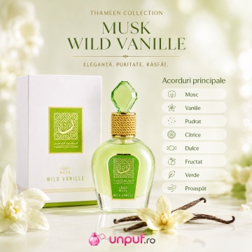 Parfum Arăbesc Lattafa Thameen Wild Vanille EDP 100 ml Unisex, Aromă Mosc Vanilat cu Note Verzi, Lămâie, Ambră, Vanilie și Mosc Alb - Img 3