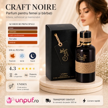 Parfum Arăbesc Lattafa Vurv Craft Noire 100 ml, Apă de Parfum Unisex, Aromă Oriental Lemnoasă cu Cardamom, Iasomie, Tămâie, Ambră, Mosc, Vanilie și Patchouli - Img 7