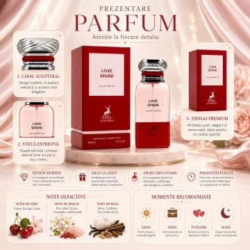 Parfum Arăbesc Love Spark Maison Alhambra EDP 80 ml Unisex, Inspirat Cherry Buzz / Electric Cherry Tom Ford, Aromă Oriental Florală cu Cireașă, Ghimbir, Iasomie Sambac, Mosc și Piper Roz - Img 3