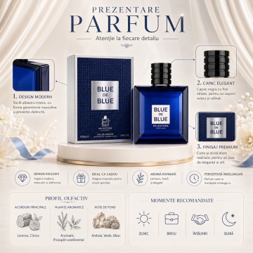 Parfum Arăbesc Milestone Blue De Blue EDP 100 ml Bărbat, Inspirat Bleu de Chanel, Aromă Acvatic Proaspătă cu Note Marine, Bergamotă, Grepfrut, Lavandă, Salvie, Ambroxan, Cedru și Mosc - Img 3