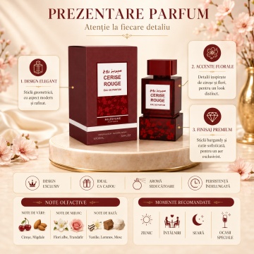 Parfum Arăbesc Milestone Cerise Rouge EDP 100 ml Unisex, Inspirat Lost Cherry, Aromă Fructat Gurmandă cu Cireșe, Fructe Roșii, Migdale Amare, Lichior de Cireșe, Iasomie, Trandafir, Tonka, Lemn Dulce, Mosc și Vanilie - Img 3