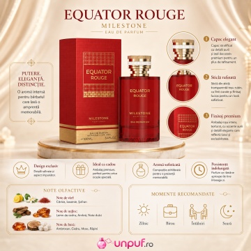 Parfum Arăbesc Milestone Equator Rouge EDP 100 ml Unisex, Inspirat So Scandal!, Aromă Oriental Ambrată cu Citrice, Iasomie, Șofran, Cedru, Ambră, Note Dulci, Ambroxan, Mosc și Rășini - Img 3
