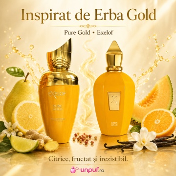 Parfum Arăbesc Milestone Exelof Pure Gold EDP 85 ml Unisex, Inspirat Erba Gold, Aromă Oriental Ambrată cu Portocală Braziliană, Lămâie Siciliană, Bergamotă Calabreză, Ghimbir, Pepene, Pară, Măr Verde, Ambră, Mosc Alb și Vanilie de Madagascar - Img 3