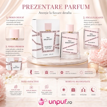 Parfum Arăbesc Milestone Her Bravery EDP 100 ml Damă, Inspirat Her Elixir, Aromă Floral Fructată cu Fructe Roșii, Bergamotă, Piersică, Flori Albe, Iasomie, Trandafir, Cedru, Mosc și Vanilie - Img 3