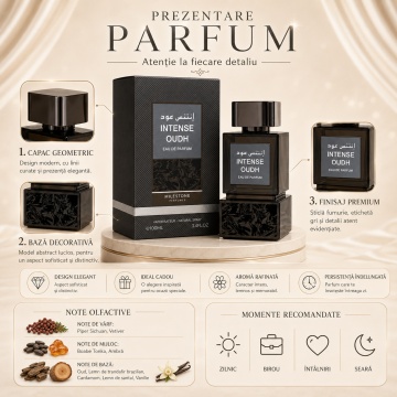 Parfum Arăbesc Milestone Intense Oudh EDP 100 ml Bărbat, Inspirat Oud Wood, Aromă Oriental Lemnoasă cu Bergamotă, Condimente, Șofran, Lemn Cald, Note Rășinoase, Trandafir, Oud, Patchouli, Ambră și Mosc - Img 3