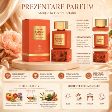 Parfum Arăbesc Milestone Summer Beach EDP 100 ml Unisex, Inspirat Bitter Peach, Aromă Floral Fructată cu Fructe Roșii, Bergamotă, Piersică, Flori Albe, Iasomie, Trandafir, Cedru, Mosc și Vanilie - Img 3