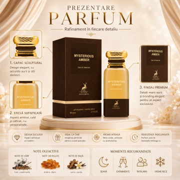 Parfum Arăbesc Mysterious Amber Maison Alhambra EDP 80 ml Unisex, Inspirat Amber Absolute Tom Ford, Aromă Orientală cu Tămâie, Ambră, Note Lemnoase, Labdanum și Vanilie - Img 3