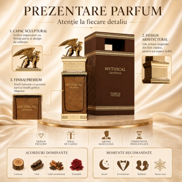 Parfum Arăbesc Mythical Gryphon French Avenue EDP 100 ml Bărbat, Inspirat Ombre Nomade, Aromă Lemnos Ambrată Mitică cu Bergamotă, Piper Negru, Șofran, Patchouli, Cedru, Tămâie, Oud, Ambră, Mosc și Piele - Img 3