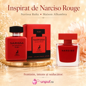 Parfum Arăbesc Narissa Ruby Maison Alhambra EDP 100 ml Damă, Inspirat Narciso Rouge, Aromă Lemnos Floral Mosc cu Mosc, Stânjenel, Trandafir, Cedru, Floare de Portocal, Tuberoză, Tonka, Santal, Vanilie și Vetiver - Img 3