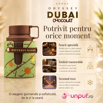 Parfum Arăbesc Odyssey Dubai Chocolate Armaf 100 ml, Apă de Parfum Unisex, Damă, Bărbat, Aromă Gurmandă de Ciocolată, Inspirat Yum Boujee Marshmallow - Img 6