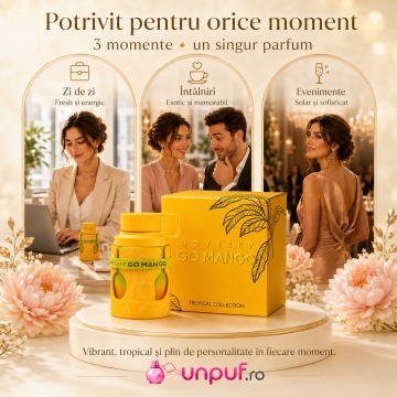 Parfum Arăbesc Odyssey Go Mango Men Armaf 100 ml, Apă de Parfum Unisex, Damă și Bărbat, Aromă Fructat Florală Tropicală, Inspirat God Of Fire - Img 6