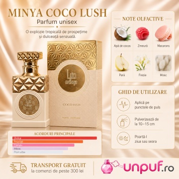 Parfum Arăbesc Paris Corner Minya Coco Lush 100 ml, Apă de Parfum Unisex, Damă, Bărbat, Aromă Dulce Fructată cu Apă de Cocos, Zmeură, Macarons și Mosc, Inspirat Thank U Next - Img 9