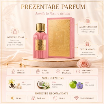 Parfum Arăbesc Qissa Pink Paris Corner 100 ml, Apă de Parfum Damă, Aromă Oriental Vanilată, Dulce și Feminină, Inspirat Thank You, Next - Img 3