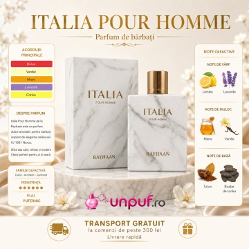 Parfum Arăbesc Rayhaan Italia Pour Homme pentru Bărbați, Aromă Dulce Aromatică Gourmand - Img 7