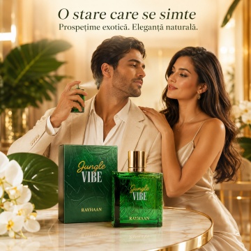 Parfum Arăbesc Rayhaan Jungle Vibe EDP 100 ml Unisex, Inspirat Santal Greenery, Aromă Aromatic Orientală Verde Fresh cu Citrice, Condimente, Note Proaspete, Flori Albe, Lavandă, Note Calde, Lemn de Cedru, Ambră și Mosc - Img 5