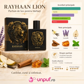 Parfum Arăbesc Rayhaan Lion pentru Bărbați 100 ml, Aromatic Vanilat Condimentat - Img 6