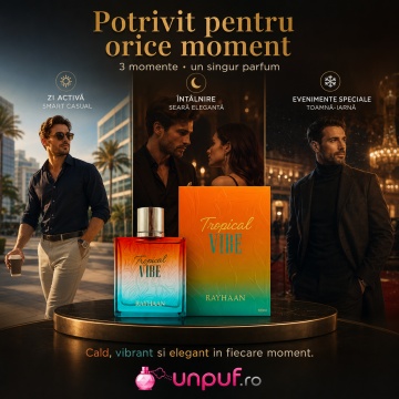 Parfum Arăbesc Rayhaan Tropical Vibe EDP 100 ml pentru Bărbați, Aromă Caldă Tropicală, Vanilată și Ambrată - Img 8
