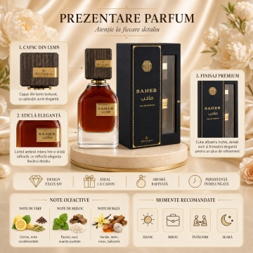 Parfum Arăbesc Saheb Ard Al Zaafaran 70 ml, Apă de Parfum Bărbați, Inspirat Sauvage, Aromă Oriental Lemnoasă cu Frunze de Mesteacăn, Zmeură, Ambră, Lemn de Guaiac, Rășină Benzoică, Cedru, Mosc, Paciuli, Tonka și Vanilie - Img 3