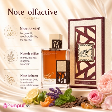 Parfum Arăbesc Simply Oud Lattafa EDP 100 ml Bărbat, Aromă Oriental Lemnoasă cu Bergamotă, Grepfrut, Lămâie, Mandarină, Mentă, Lavandă, Mușcată, Trandafir, Oud, Lemn de Santal, Mosc, Note Lemnoase și Vanilie - Img 4