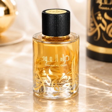 Parfum Arăbesc Thara Al Oud Ard Al Zaafaran 100 ml, Apă de Parfum Unisex Damă și Bărbat, Aromă Oriental Oud Lemnoasă cu Bergamotă, Șofran, Santal, Tămâie, Trandafir, Oud, Patchouli, Ambră și Mosc - Img 2