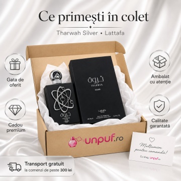 Parfum Arăbesc Tharwah Silver Lattafa Pride EDP 100 ml Bărbat, Inspirat Ralph’s Club, Aromă Lemnos Floral Mosc cu Bergamotă, Mentă, Lavandă, Salvie, Cedru, Mosc și Vetiver - Img 4