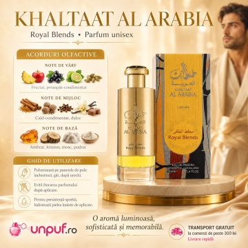 Parfum Arăbesc Unisex Khaltaat Al Arabia Royal Blends Lattafa 100 ml, Apă de Parfum, Inspirat de Pulp Byredo, Aromă Fructată și Condimentată cu Măr, Fructe, Cuișoare, Nucșoară, Ambră, Mosc și Note Lemnoase - Img 9