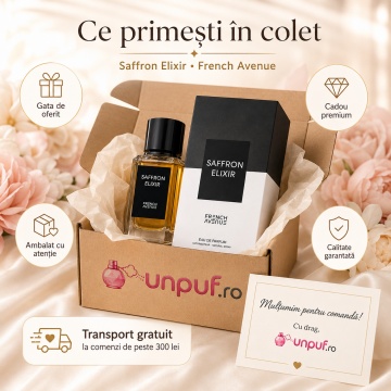 Parfum Arăbesc Unisex Saffron Elixir French Avenue 100 ml, Apă de Parfum, Inspirat de Crystal Saffron Matiere Premiere, Aromă Oriental Ambrată cu Citrice, Iasomie, Șofran, Condimente Fine, Ambră, Accente Metalice, Cedru, Mosc, Rășini, Lemn și Note Balsami - Img 4