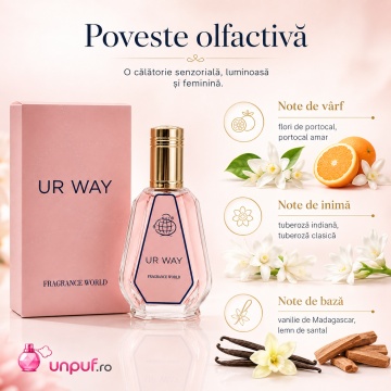 Parfum Arăbesc UR Way Fragrance World 50 ml, Apă de Parfum Damă, Aromă Floral Alb Vanilată cu Bergamotă, Floare de Portocal, Iasomie Indiană, Tuberoză, Cedru, Mosc Alb și Vanilie - Img 6