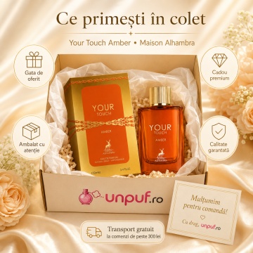 Parfum Arăbesc Your Touch Amber Maison Alhambra EDP 100 ml Bărbat, Inspirat Stronger With You Amber Giorgio Armani, Aromă Oriental Fougère cu Lavandă, Ambră, Cardamom, Rășină Benzoică, Scorțișoară, Vanilie și Nuci Caramelizate - Img 4