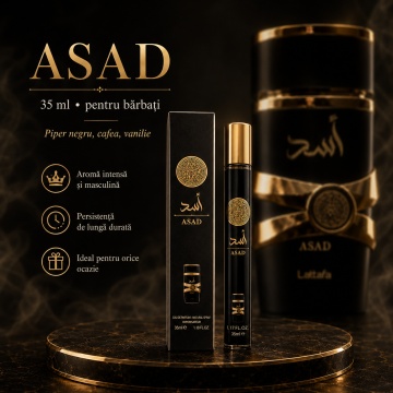 Parfum Asad 35 ml, Apă de Parfum Bărbat, Aromă Oriental Condimentată, Lemnoasă și Vanilată, Format Compact, Note de Piper Negru, Ananas, Tutun, Cafea, Paciuli, Iris, Ambră, Vanilie, Rășină Benzoică și Labdanum - Img 7